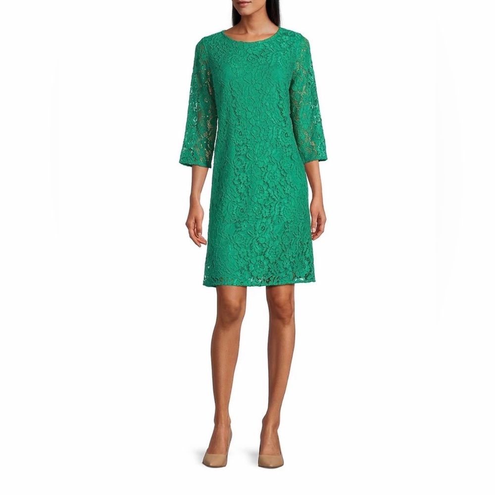 NEW Caroline Rose floral lace pull over shift dress in spring green Size Small